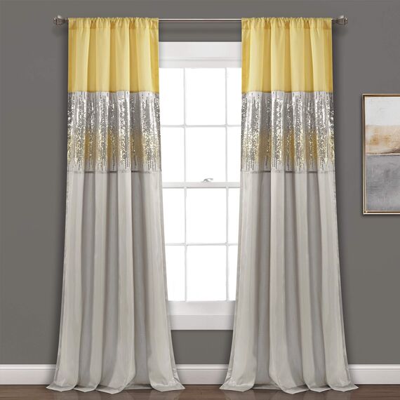 Lush Decor Fenstervorhang, Sternenhimmel, 241,3 cm lang x 106,7 cm breit, Gelb & Grau