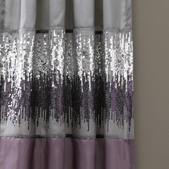 Lush Decor Night Sky Fenstervorhang, Einzelbett, 106,7 cm B x 213,4 cm L, Lila und Grau, Paillettenvorhänge, glitzerndes und farbblockiges Design, Moderne Glamour-Dekoration, Lange Vorhänge für