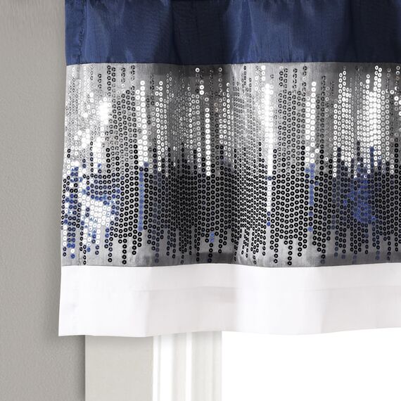 Lush Decor Night Sky Volant, Einzelbett, 132,1 x 45,7 cm (B x L), Marineblau und Weiß, Paillettenvorhang, glitzernd und Farbblock, Küchenvorhang, Volant für Fenster, Moderne glamouröse Dekoration
