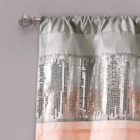 Lush Decor Night Sky Volant, Einzelbett, 132,1 x 45,7 cm (B x L), Grau & Blush – Paillettenvorhang – glitzernder und Farbiger Block – Küchenvorhang – Moderne glamouröse Dekoration – Badezimmer- oder