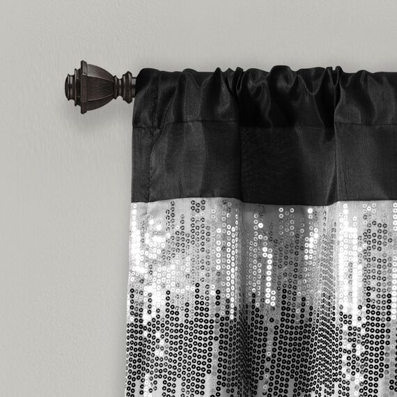 Lush Decor Night Sky Volant, Einzelbett, 132,1 x 45,7 cm (B x L), Schwarz und Grau, Pailletten-Vorhang, glitzernd und Farbblock, Moderne glamouröse Dekoration, Badezimmer- oder Küchenvolant für