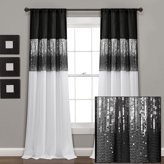Lush Decor Fenstervorhang, Nachthimmel, 274,3 cm lang x 106,7 cm breit, Schwarz/Weiß
