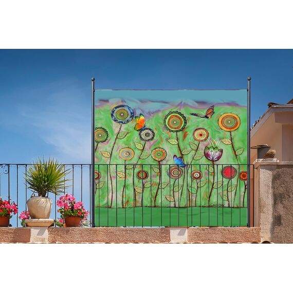 QUICK STAR Paravent Outdoor Wetterfest 180 x 178 cm Green Flowers | Raumteiler Stellwand Innen | Garten & Balkon Sichtschutz Blickdicht