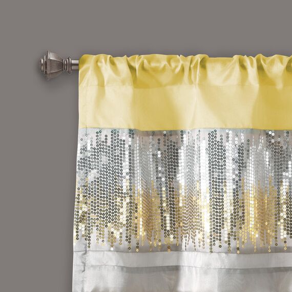 Lush Decor Night Sky Volant, Einzelbett, 132,1 x 45,7 cm (B x L), Gelb & Grau, Paillettenvorhang, glitzernd und Farbblock, Küchenvorhang, Volant für Fenster, modernes Glamour-Dekor, Badezimmer- oder