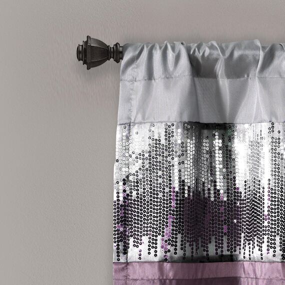 Lush Decor Night Sky Volant, Einzelbett, 132,1 x 45,7 cm (B x L), Lila und Grau, Paillettenvorhang, glitzernd und Farbblock, Küchenvorhang, Volant für Fenster, Moderne glamouröse Dekoration
