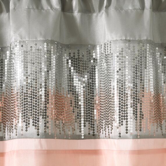 Lush Decor Night Sky Volant, Einzelbett, 132,1 x 45,7 cm (B x L), Grau & Blush – Paillettenvorhang – glitzernder und Farbiger Block – Küchenvorhang – Moderne glamouröse Dekoration – Badezimmer- oder