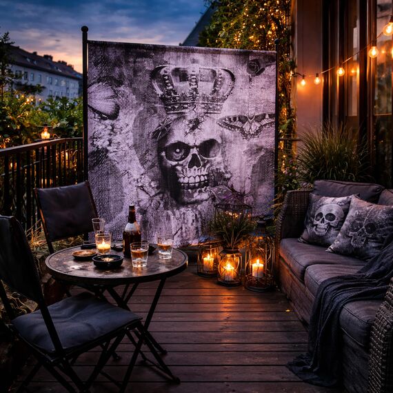 QUICK STAR Paravent Outdoor Wetterfest 180 x 178 cm Skull | Raumteiler Stellwand Innen | Garten & Balkon Sichtschutz Blickdicht