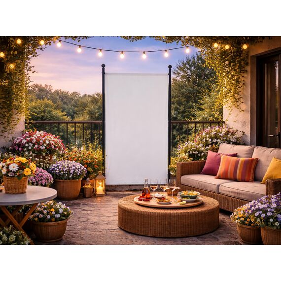 QUICK STAR Paravent Outdoor Wetterfest 180 x 78 cm Weiß | Raumteiler Stellwand Innen | Garten & Balkon Sichtschutz Blickdicht
