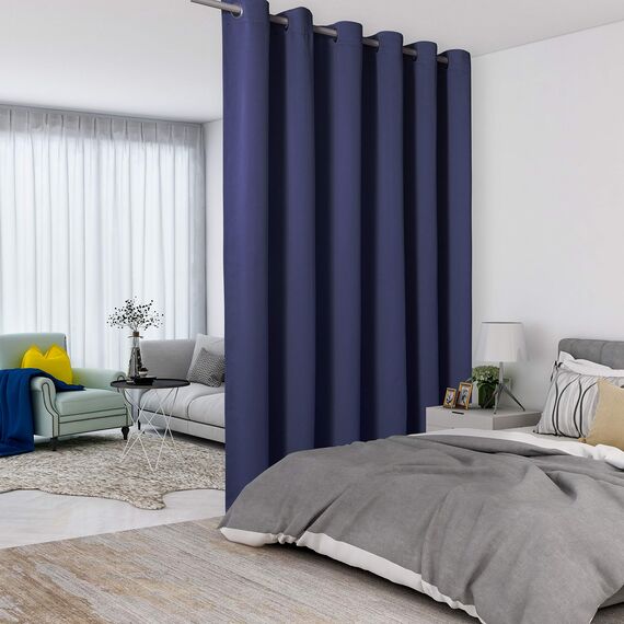 LORDTEX Marineblaue Raumteiler-Vorhänge – Gesamtsichtschutz, Raumteiler, Bildschirme schalldicht, breiter Verdunkelungsvorhang für Wohnzimmer, Schlafzimmer, 1 Panel, 2.5 m breit x 2.1 m hoch