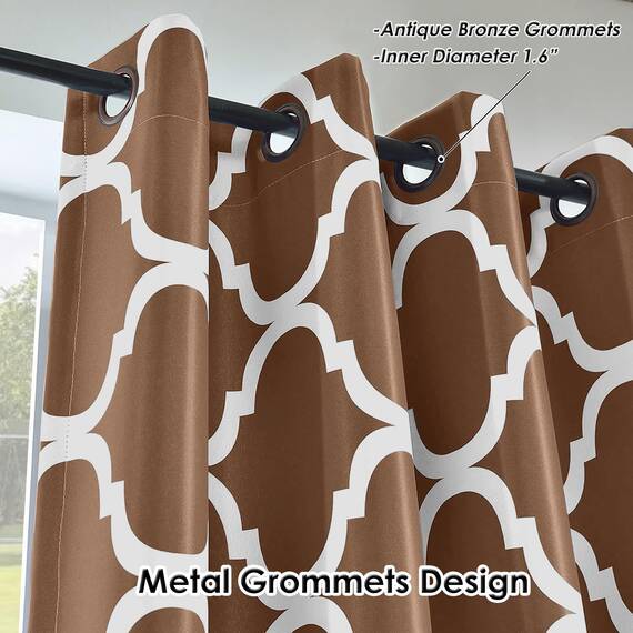 Melodieux Marokkanischer modischer Verdunkelungsvorhang mit Ösen, für Wohnzimmer, 132 x 244 cm, Kaffeebraun (1 Vorhangschal)