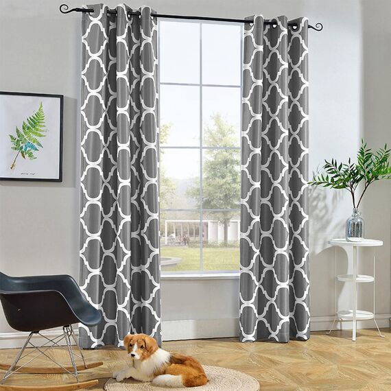 Melodieux Marokkanischer modischer Verdunkelungsvorhang mit Ösen, für Wohnzimmer/Schlafzimmer, 107 x 213 cm, Grau (1 Vorhangschal)