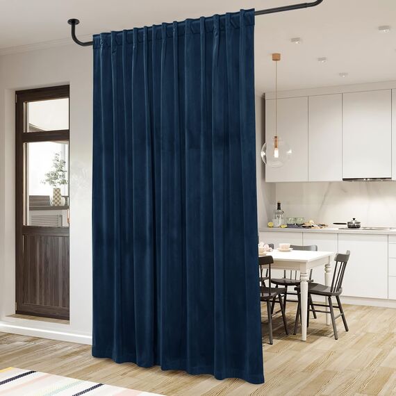 StangH Samtvorhänge, 304,8 cm lang, verdunkelnd, wärmeisoliert, hohe Vorhänge, Hintergründe, Raumteiler, Vorhänge für Landhaus/Villa/Salon, Marineblau, B 100 x L 120, 1 Vorhang