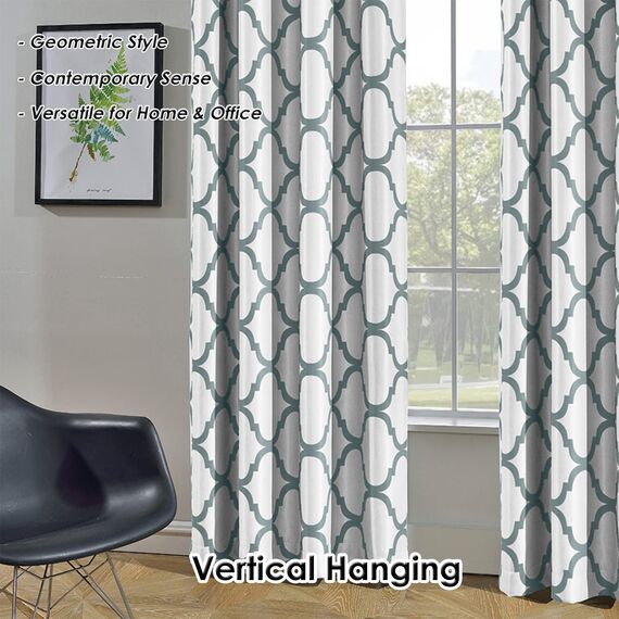 Melodieux Marokkanische Mode, wärmeisolierte Vorhänge mit Ösen, Raumverdunkelungsvorhänge für Wohnzimmer, 132 x 244 cm, cremefarben/staubiges Blaugrün (1 Panel)