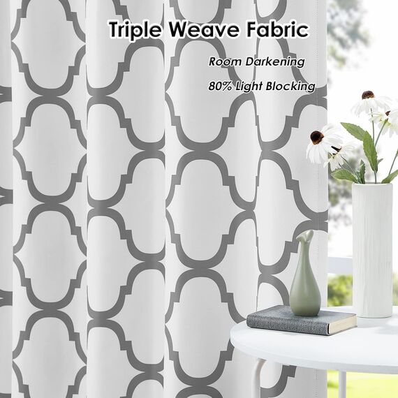 Melodieux Moroccan Fashion Thermo-isolierte Ösenvorhänge für Wohnzimmer, 254 x 244 cm, gebrochenes Weiß/Grau (1 Panel)