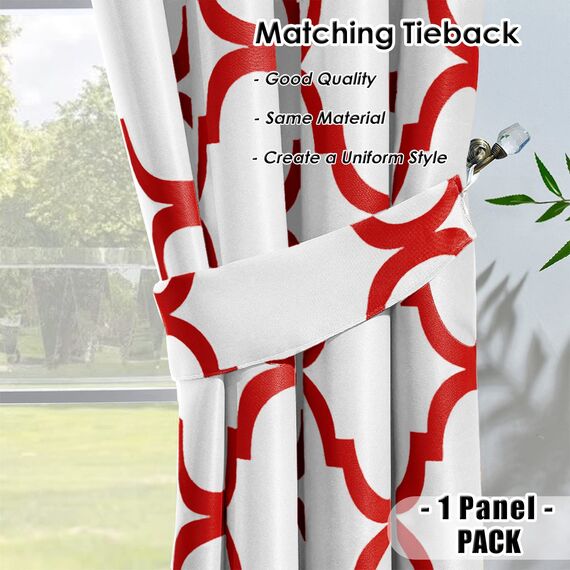 Melodieux Marokkanische Mode wärmeisolierte Ösen Raumverdunkelungsvorhänge für Wohnzimmer, 132 x 160 cm, Cremeweiß/Rot (1 Panel)