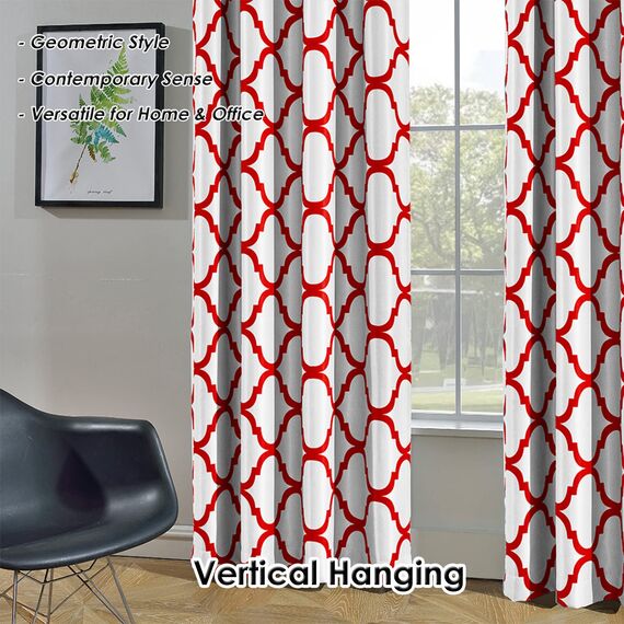 Melodieux Marokkanische Mode wärmeisolierte Ösen Raumverdunkelungsvorhänge für Wohnzimmer, 132 x 160 cm, Cremeweiß/Rot (1 Panel)