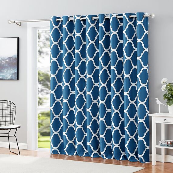 Melodieux Marokkanische breite Vorhänge, Raumverdunkelung, Verdunkelungsvorhang für extra breite Fenster, Terrassenschiebetür, Glastür, 1 Vorhangschal, 254 x 213 cm, Königsblau
