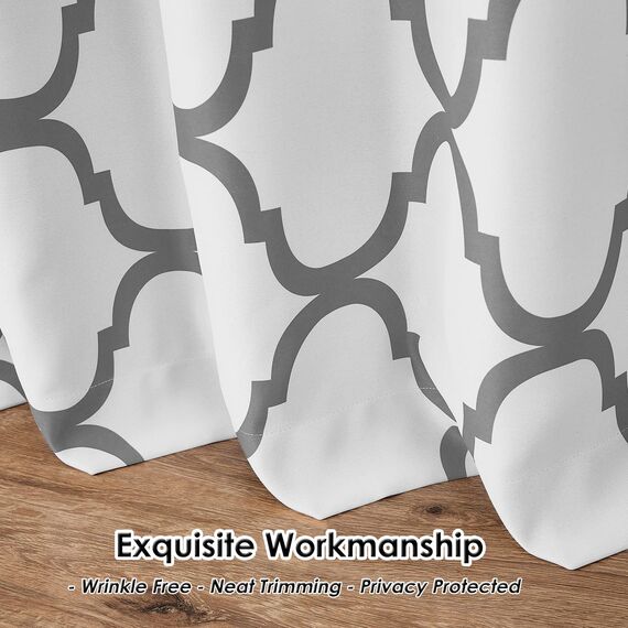 Melodieux Moroccan Fashion Thermo-isolierte Ösenvorhänge für Wohnzimmer, 254 x 244 cm, gebrochenes Weiß/Grau (1 Panel)