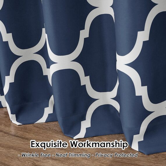Melodieux Marokkanischer modischer Verdunkelungsvorhang mit Ösen, für Wohnzimmer, Schlafzimmer, 132,1 x 213,4 cm (B x L), Marineblau, 1 Stück