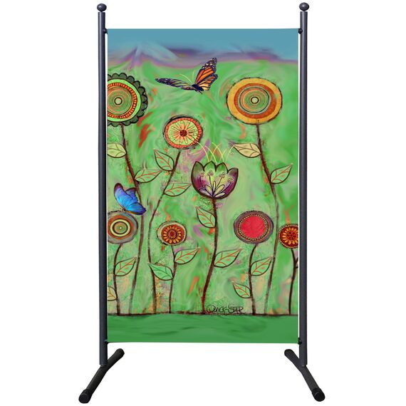 QUICK STAR Paravent Outdoor Wetterfest 180 x 78 cm Green Flowers | Raumteiler Stellwand Innen | Garten & Balkon Sichtschutz Blickdicht