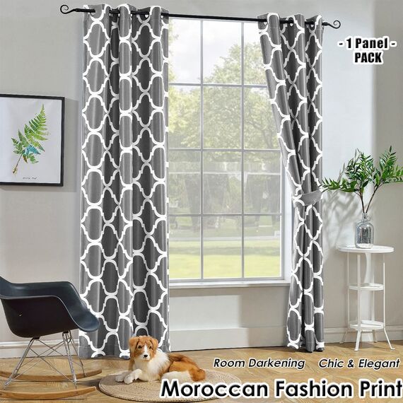 Melodieux Marokkanischer modischer Verdunkelungsvorhang mit Ösen, für Wohnzimmer/Schlafzimmer, 107 x 213 cm, Grau (1 Vorhangschal)