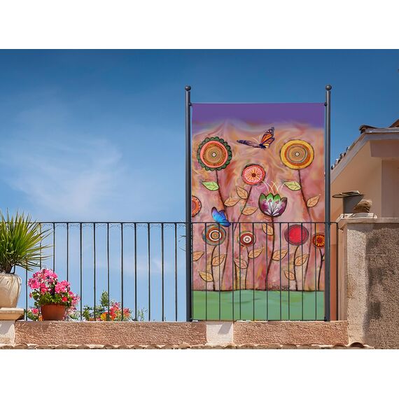 QUICK STAR Paravent Outdoor Wetterfest 180 x 78 cm Retro Flowers | Raumteiler Stellwand Innen | Garten & Balkon Sichtschutz Blickdicht