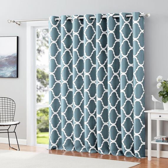 Melodieux Marokkanische breite Vorhänge, Raumverdunkelung, Verdunkelungsvorhang für extra breite Fenster, Terrassenschiebetür, Glastür, 1 Vorhangschal, 254 x 213 cm, Blaugrün (Dusty Teal)