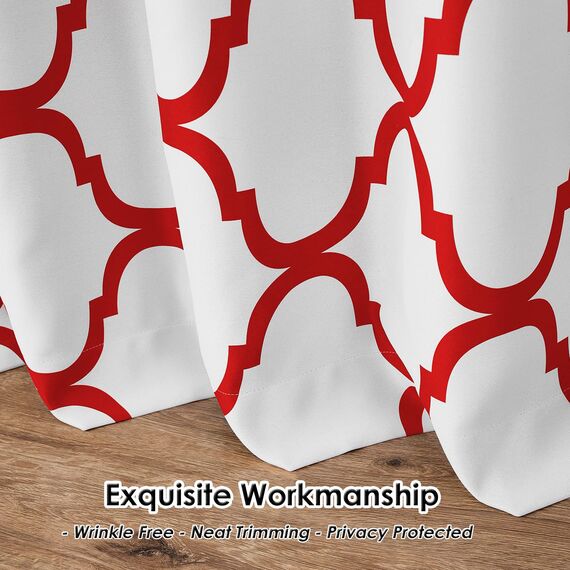 Melodieux Marokkanische modische, wärmeisolierte Vorhänge mit Ösen, Raumverdunkelungsvorhänge für Wohnzimmer, 132 x 244 cm, Cremeweiß/Rot, 1 Vorhangschal
