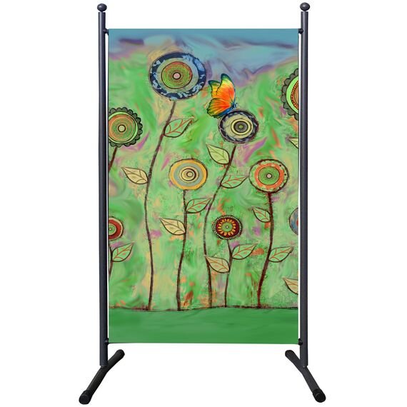 QUICK STAR Paravent Outdoor Wetterfest 180 x 78 cm Green Flowers | Raumteiler Stellwand Innen | Garten & Balkon Sichtschutz Blickdicht