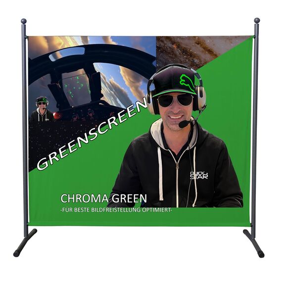 QUICK STAR Paravent Green Screen Stellwand 180 x 178 cm Chromakey Grün | Video-Meeting - Streaming - Gaming - HinterGründentfernung