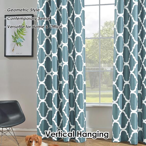 Melodieux Marokkanische breite Vorhänge, Raumverdunkelung, Verdunkelungsvorhang für extra breite Fenster, Terrassenschiebetür, Glastür, 1 Vorhangschal, 254 x 213 cm, Blaugrün (Dusty Teal)