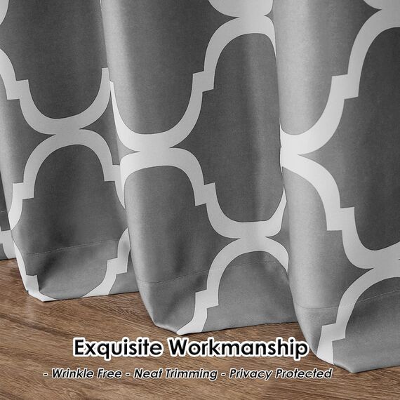 Melodieux Marokkanische Raumverdunklungs Blackout Grommet Top Vorhang Grau 52x63 Zoll