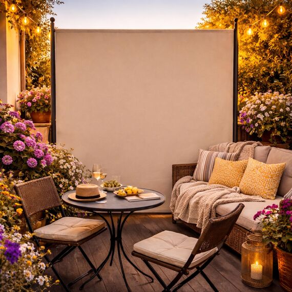 QUICK STAR Paravent Outdoor Wetterfest 180 x 178 cm Beige | Raumteiler Stellwand Innen | Garten & Balkon Sichtschutz Blickdicht
