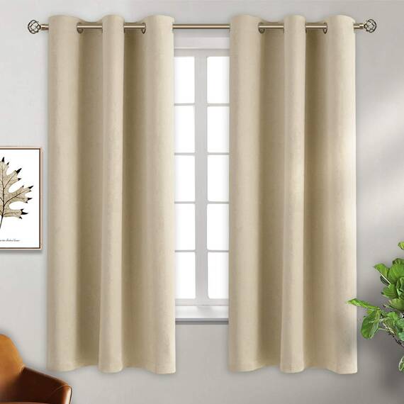 BGment Raumverdunkelungsvorhänge, 160 cm lang, mit Ösen, wärmeisolierte Vorhänge, Fensterbehandlungsvorhänge für Schlafzimmer, 2 Paneele, 96 x 160 cm, Beige