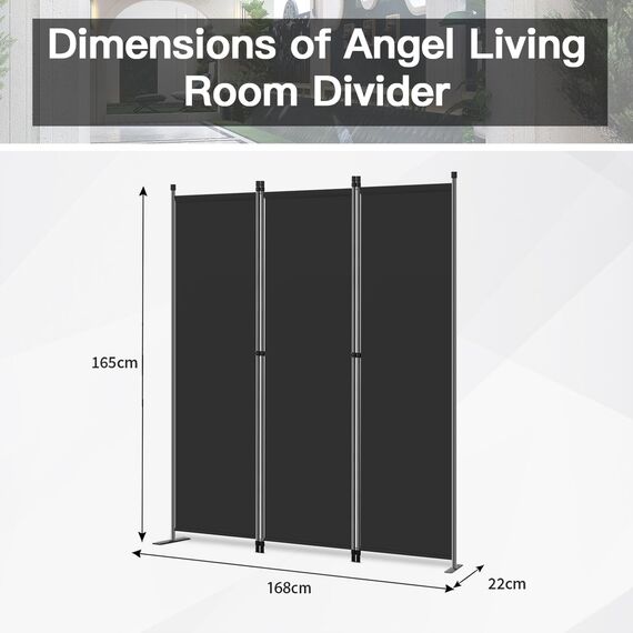 Angel Living Paravent 3Teilig Sichtschutz,Faltbildschirm Raumteiler Sichtschutz aus Stahl und Polyester (Schwarz)