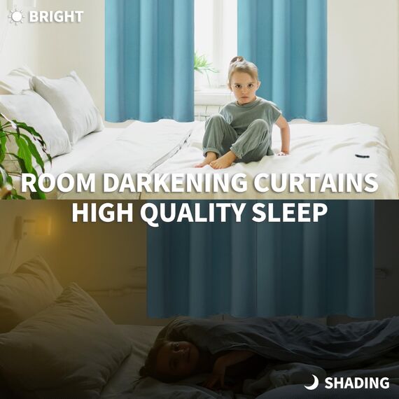 BGment Verdunkelungsvorhänge – mit Ösen, wärmeisoliert, Raumverdunkelung, Schlafzimmer- und Wohnzimmer, 2er-Set Paneele (132 x 137 cm, Aqua)