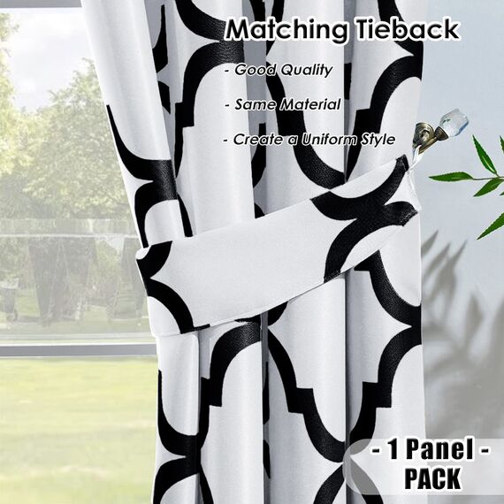 Melodieux Marokkanischer modischer Verdunkelungsvorhang mit Ösen, für Terrassentür, 254 x 244 cm, Cremeweiß/Schwarz (1 Vorhangschal)