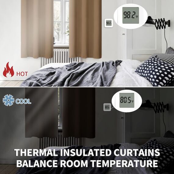BGment Verdunklungsvorhänge für Wohnzimmer – Thermoisolierende Vorhänge für Schlafzimmer, 2 Paneele von 132 x 137 cm, Taupe