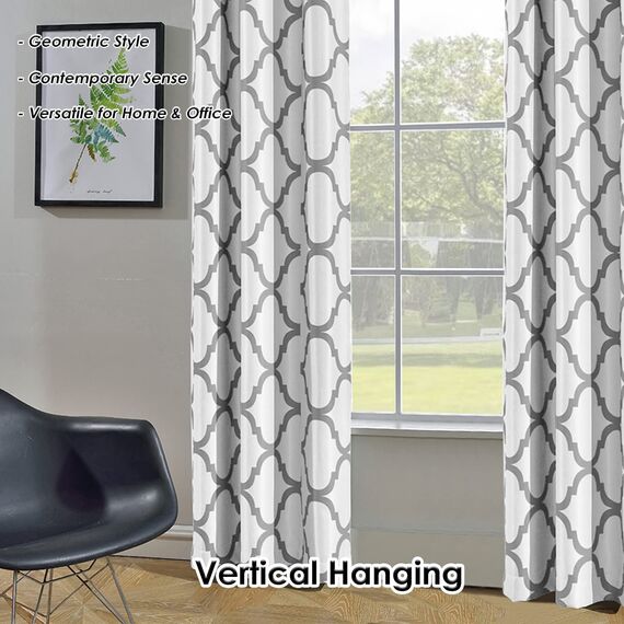 Melodieux Marokkanischer modischer Verdunkelungsvorhang mit Ösen, für Wohnzimmer/Schlafzimmer, 106 x 244 cm, Cremeweiß/Grau (1 Vorhangschal)