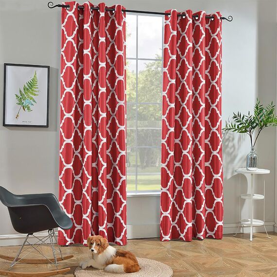 Melodieux Marokkanischer modischer Verdunkelungsvorhang mit Ösen, für Wohnzimmer, 132 x 213 cm, Rot (1 Vorhangschal)