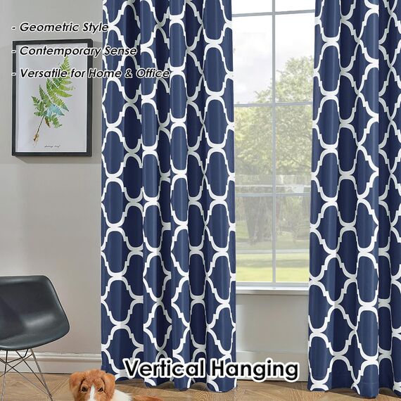 Melodieux Marokkanischer modischer Verdunkelungsvorhang mit Ösen, für Wohnzimmer, Schlafzimmer, 1 Panelpackung, 132,1 x 243,8 cm (B x L), Marineblau