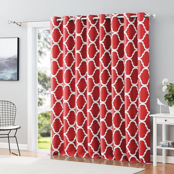 Melodieux Marokkanische modische Verdunkelungsvorhänge mit Ösen, 254 x 244 cm, Rot (1 Vorhangschal)