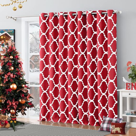 Melodieux Marokkanische modische Verdunkelungsvorhänge mit Ösen, 254 x 244 cm, Rot (1 Vorhangschal)