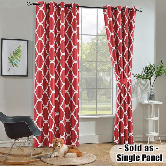 Melodieux Marokkanischer modischer Verdunkelungsvorhang mit Ösen, für Wohnzimmer, 132 x 213 cm, Rot (1 Vorhangschal)