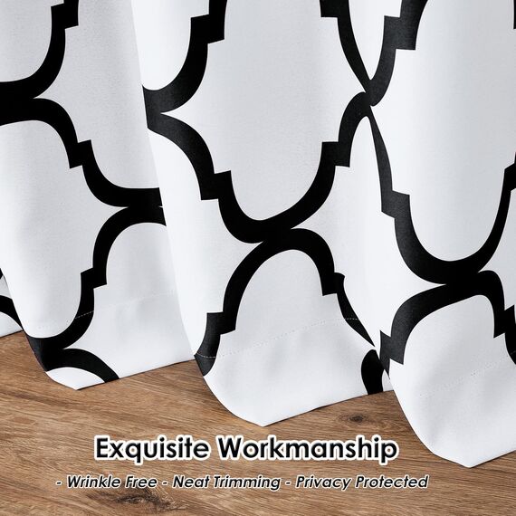 Melodieux Marokkanischer modischer Verdunkelungsvorhang mit Ösen, für Terrassentür, 254 x 244 cm, Cremeweiß/Schwarz (1 Vorhangschal)