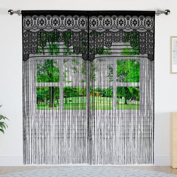 YaoYue Makramee-Spitzen-Türvorhang für Türen, Raumteiler, Hippie-Fensterpaneel, Raumteiler, Wandschrank, Vorhänge für Schlafzimmer, Schrank, Türvorhänge, Dekorationen (90 x 200 cm, schwarz)