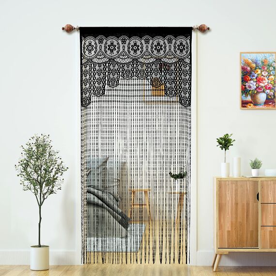 YaoYue Makramee-Spitzen-Türvorhang für Türen, Raumteiler, Hippie-Fensterpaneel, Raumteiler, Wandschrank, Vorhänge für Schlafzimmer, Schrank, Türvorhänge, Dekorationen (90 x 200 cm, schwarz)