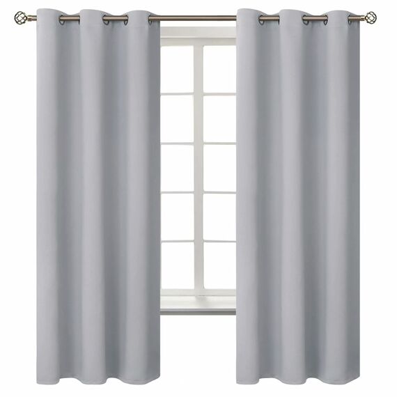 BGment Raumverdunkelungsvorhänge 160 cm lang – Ösen wärmeisolierte Vorhänge für Schlafzimmer, 2 Paneele, 107 x 160 cm, Hellgrau