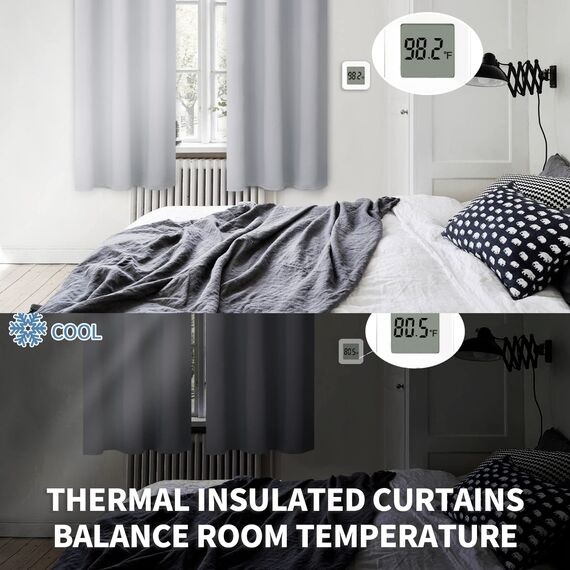 BGment Raumverdunkelungsvorhänge, 160 cm lang, mit Ösen, wärmeisoliert, Fensterbehandlungsvorhänge für Schlafzimmer, 2 Paneele, 132 x 160 cm, Hellgrau