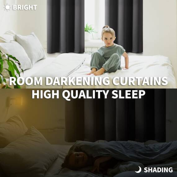 BGment Verdunkelungsvorhänge für Schlafzimmer – Ösen wärmeisolierte Raumverdunkelungsvorhänge für Wohnzimmer, Set mit 2 Paneelen (132 x 183 cm, Dunkelgrau)